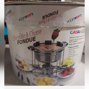 CASAMODA Cheese and Chocolate Stainless Steel 12 Piece Fondue Set Stern Burner